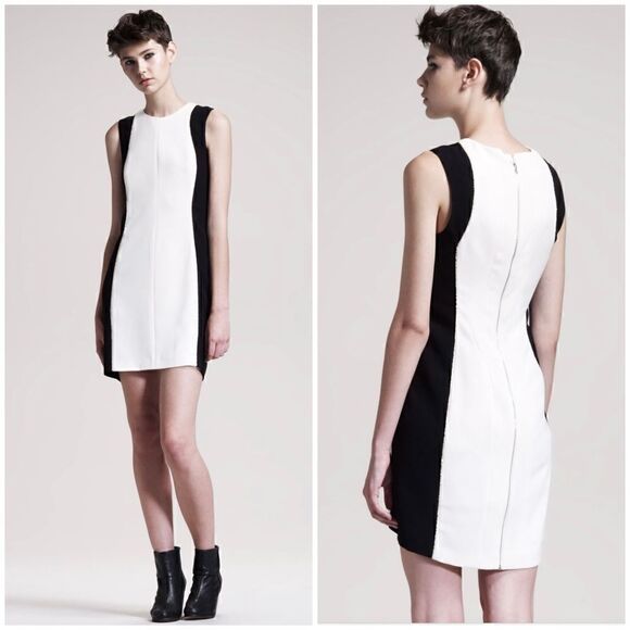 Rag & Bone Ivory/Black Colorblock Metallic Trim Dupont Sheath Dress Size 8 - Picture 1 of 12